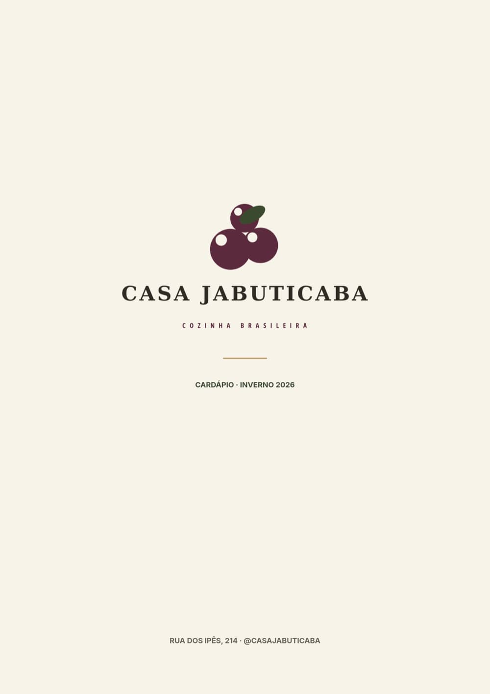 Capa — Casa Jabuticaba, Cardápio · Inverno 2026